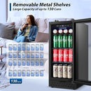Tylza 15 Inch Beverage Refrigerator, Under Counter/Freestanding Drink Fridge, 130 Cans Beverage Cooler with Glass Door, Reversible Door, Low Noise, Quick Cooling - for Beer, Soda, ETC, Black by CozyNest Decor