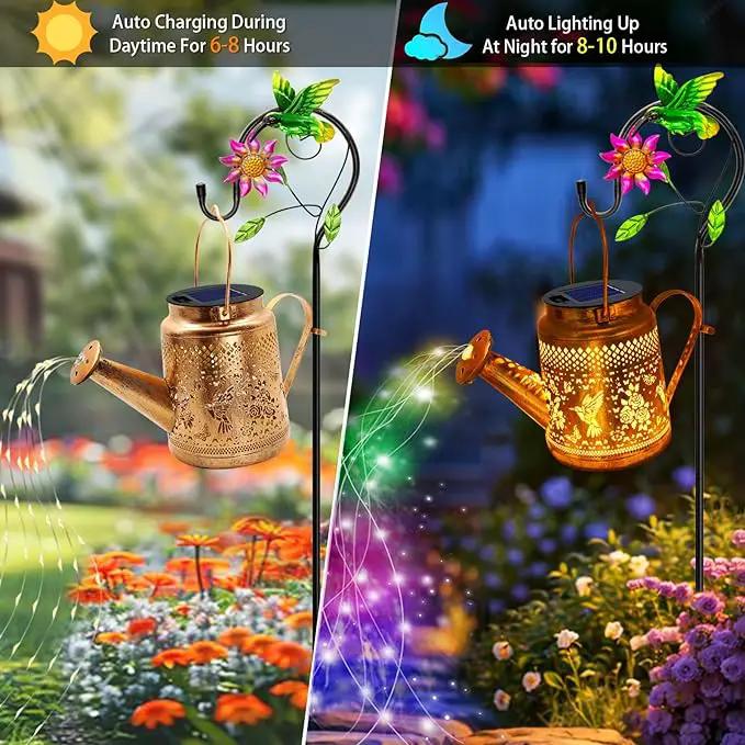 2 Pack Solar Lanterns Outdoor Waterproof,Hummingbird Watering Can Garden Decor,Hanging Solar Path Lights Yard Art,Outside Patio Decorations Gardening Birthday Gifts for Mom Grandma Women (with Hook), photo 6 of 7