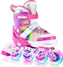 SULIFEEL Rainbow Unicorn Inline Skates for Girls Boys 4 Size Adjustable Light up Wheels Skates for Kids Beginner by TinyTreasures Baby Boutique