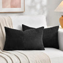 Fancy Homi 2 Packs Black Lumbar Decorative Throw Pillow Covers 12x20 Inch for Living Room Couch Bed Sofa, Rustic Farmhouse Boho Home Decor, Soft Striped Corduroy Rectangle Accent Cushion Case 30x50 cm by CozyNest Decor