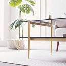 Rectangle Coffee Table for Living Room, Mid-Century Modern Design, L41 x W21 x H17, 2-Tier Structure, Clear Glass Top and Black Marble Wood Shelf, Conical Metal Legs with Gold Finish by CozyNest Decor