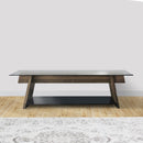 62 Inch Modern Tempered Glass Rectangular Top TV Console Stand, Wood Frame, Glass Bottom Shelf, Black, Brown