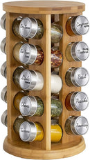 Orii 20 Jar Bamboo Spice Rack with Spices Included - Rotating Tower Organizer for Kitchen Spices and Seasonings, (Bamboo Wood) by CozyNest Decor