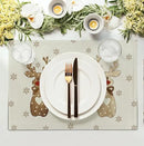Christmas Reindeer Snowflakes Placemats Set of 4 Xmas Cute Elk Deer Place Mats 12x18 Seasonal Winter Holiday Farmhouse Linen Table Mats for Party Kitchen Dining Outdoor Indoor Decor by CozyNest Decor