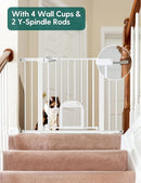 Babelio 36" Tall Upgraded Baby Gate with Cat Door, 29-43" Auto Close Durable Dog Gate for Stairs, Doorways and House, Easy Walk Thru Safety Gate with Pet Door Includes 4 Wall Cups, White by TinyTreasures Baby Boutique