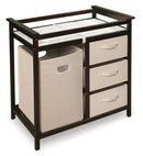 Badger Basket Modern Baby Changing Table with Laundry Hamper, 3 Storage Drawers and Pad, Diaper Change Station - Espresso/Ecru by TinyTreasures Baby Boutique