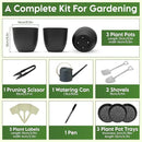 Indoor Garden Kit - Plant Pots with Drainage, Watering Can & Tools - Ideal Windowsill Planter Set - Modern Home & Kitchen Decor Gift - Black by GreenHaven Gardens