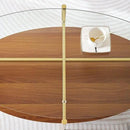 Oval Glass Coffee Table, Mid-Century Modern Design, L43 x W22 x H17 inch, 2-Tier Structure, Olive Shaped Clear Glass Top and Walnut Finish Wood Shelf, Tapered Legs with Gold Finish Frame by CozyNest Decor