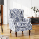 UIXE High Back Floral Accent Chair, Fabric Upholstered Armchair for Living Room, Retro Wingback Arm Chair with Solid Wood Legs, Nailhead Trim Single Sofa Bedroom Reading Seat - Navy Blue by CozyNest Decor