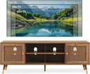 JYED Mid Century Modern TV Stand and Console for TVs Up to 75 inch - Rustic Oak Entertainment Center, 2 Gold Metal Mesh Doors & MDF Wood Grain, 15.8" D x 66" W x 23.5" H by CozyNest Decor