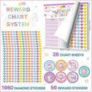 Reward Chart for Kids,Magnetic Behavior Chore Chart for Kids at Home,26 Little Hose Chore Charts,1960 Diamond Stickers,56 Reward Stickers,Incentive Chart to Develop Responsibility and Good Habits,Pink by CozyNest Decor