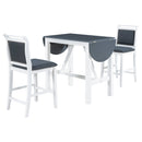 3-Piece Wood Counter Height Drop Leaf Dining Table Set with 2 Upholstered Dining Chairs for Small Place, White+Gray