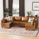 118.5" Faux Leather Modular Sectional Sofa with Storage Seat, Modern 6 Seater Couch Deep Seat with Removable Cover DIY Combination Brown by CozyNest Decor