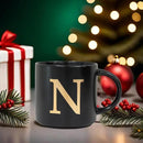 COLLECTIVE HOME - Monogram Ceramic Mugs, 15 oz Golden Initial Black Coffee Cups, Elegant Alphabet Tea Mugs, Elegant Personalized Mug with Gift Box, Unique Mug with Double Side Capital Lette (N) by CozyNest Decor