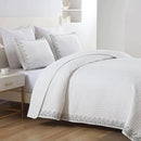 MarCielo 3-Piece 100% Cotton White Striped Quilt Set with Botanical Edge Embroidery TC(Sakura White,Queen (98" X 90")) by CozyNest Decor