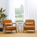 Glitzhome 30" H Mid Century Yellowish Brown Accent Armchair, Single Reading Sofa, PU Leather Lounge Chair with Walnut Ruberwood Frame for Livingroom or Office by CozyNest Decor