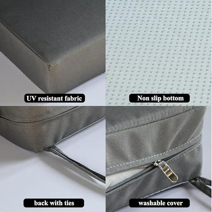 Patio Chair Cushions Set of 2 Non Slip Bottom Chair Pad with Ties Waterproof Square Outdoor Seat Cushion Replacement for Garden Swing Furniture 20x20 Inch, Gray, photo 4 of 6