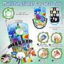Baby Car Seat Ocean Animals Toys - Kick and Play Double Sided Infant Car Seat Toys with Plush Toys, Mirror, Teether for Baby Travel Activities, Christmas Birthday Gifts Newborn Infant Toy by TinyTreasures Baby Boutique