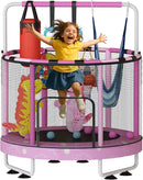 LAMERGE 55" 7-in-1 Round Trampoline for Kids Boys & Girls Ages 1-8, Indoor & Outdoor Trampoline for Fun, Adjustable Height Handrail ＆ Enclosed Safety Net ＆ Durable Designs for Toddlers Children by TinyTreasures Baby Boutique