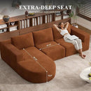 Modular Sectional Sofa with L-Shape Chaise,Cloud Sectional Modern Sleeper Couch with Deep Seat,Sponge Compression Sofas No Assembly Required (Brown-Corduroy Fabric) 1PCS by CozyNest Decor
