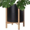 D'vine Dev Planter Pot with Stand - 16 Inch Plastic Cylinder Flower Pot with Wood Planter Holder for Indoor, Matte Black Pot + Natural Stand, 55-C-Y-2 by GreenHaven Gardens