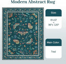 8x10 Area Rugs with Insect Print - Bug Rug Non-Shedding Stain Resistant Soft Carpet for Bedroom, Low Pile Ultra-Thin Machine Washable Carpet for Dining Room, Kids Nursery, Office (8'x10' Teal) by TinyTreasures Baby Boutique
