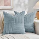 Fancy Homi Set of 2 Light Blue Big Decorative Throw Pillow Covers 24x24 Inch for Couch Bed Sofa, Rustic Farmhouse Boho Home Decor, Soft Cross Corduroy Patchwork Accent Square Cushion Case 60x60 cm by CozyNest Decor