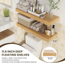 Deep Floating Shelves for Wall, 35.4W x 11.6D Rustic Large Wall Shelves Set of 2, 11.6 Inch Deep Oak Shelves 35.4 Inches Long, Bookshelf Laundry Shelf TV Shelf by CozyNest Decor