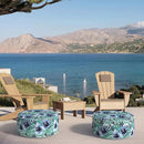 Inflatable Ottoman Stool D21 xH9 for Outdoor/Indoor Use, Water Repellent Patio Foot Rest with Portable Handle,Round Pouf Ottoman Suitable for Garden,Deck and Camping - Blue Salmone Tropical by CozyNest Decor