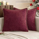 MIULEE Pack of 2 Christmas Pillow Covers 18x18 Inch Burgundy Red Farmhouse Decorative Throw Pillow Covers with Stitched Edge Soft Chenille Solid Dyed Couch Pillow Covers for Sofa Bed Living Room by CozyNest Decor