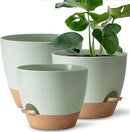 Giraffe Creation Plant Pots Set of 3 (12/10/9 inch), Self-Watering Indoor & Outdoor Flower Planters with Drainage Hole and Reservoir, Green by CozyNest Decor