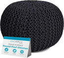 BIRDROCK HOME Round Pouf Ottoman | Cotton Braided Foot Stool with Bean Bag Filling | Boho Foot Rest for Living Room & Bedroom | Compact & Comfortable Seating, Lightweight & Soft | Charcoal by CozyNest Decor