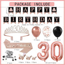 30th Birthday Decorations for Women - 56pcs Rose Gold Happy 30th Banner, 30th Birthday Crown Sash, Cake Topper, Number 30 balloons, 3D Butterflies, 4 Balloon Stands kits by TinyTreasures Baby Boutique