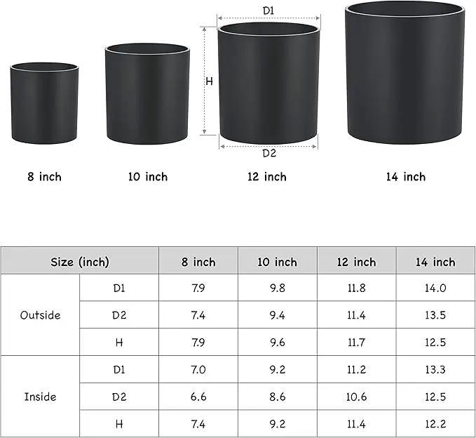 FaithLand Plant Pot 14 inch - Perfectly Fits Mid-Century Modern Plant Stand - Drainage Plug and Drainage Mesh Screen - Matte Black, photo 3 of 7