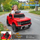 12V Ride on Car Licensed Ford F-150 Raptor, Kids Electric Car with Remote Control, LED Light/Music/MP3, Truck Bed Storage, 3-Point Seat Belt (12V, Red) by TinyTreasures Baby Boutique