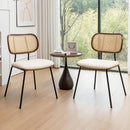 Rattan Dining Chairs Set of 2, Mid Century Modern Dining Chairs with Cane Back for Kitchen Dining Room, 19 Inch Faux Leather Beige by CozyNest Decor