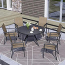 Round Outdoor Dining Table, 48-inch All-Weather Patio Table with Adjustable Umbrella Hole for Deck Lawn Garden Backyard Balcony Deck, Black Metal Frame Slatted Tabletop by GreenHaven Gardens