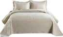 MarCielo 3-Piece 100% Cotton Oversized Bedspread Lightweight Quilt Coverlet Embroidery Farmhouse Bedding Set (TM Khaki Beige, Oversized Queen (100"x106"))