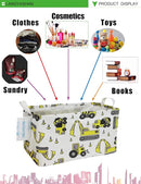 LANGYASHAN Rectangular Storage Bin Collapse Canvas Fabric Cartoon Storage Basket with Handles for Organizing Home Kitchen Boys and Girls Toys Office Closet Shelf Baskets (Rec Engineering Vehicle) by TinyTreasures Baby Boutique