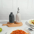 Olive Oil Dispenser Bottle Stoneware Ceramic, Cruet Protects to Reduce Oxidation, Suitable For Storage Of Oil, Vinegar, Coffee Syrups & Other Liquids - Stainless Steel Spout 14Oz by CozyNest Decor