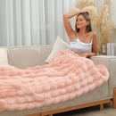 RYNGHIPY Faux Fur Bed Blankets Fluffy Warm Throw Blanket for Sofa Couch Soft Plush Decorative Blanket Thick and Heavy Cute Bubble Furry Blanket (Blush, 51''x63'') by CozyNest Decor