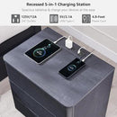 JXQTLINGMU 22" Modern Nightstand with Charging Station, Large Push-to-Open End Table, Wood Bedside Table w/Curved Profile Design, Handleless 3 Drawer Night Stand for Bedroom, Living Room, Black by CozyNest Decor