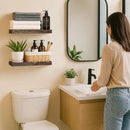 BGMG Floating Shelves 16 inch Long, Distressed,Wide Rustic Wooden Wall Shelves for Bathroom Living Room Bedroom Kitchen Farmhouse Set of 2-16x6.7x1.25 inch-Distressed Walnut by CozyNest Decor