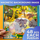 QUOKKA Magnetic Puzzles for Toddlers 2-4 - 2x48 Travel Puzzle Games for Kids Ages 3-5 Years Old - Car Activities Toy for Boys and Girls 4-6 yo - Africa & Ocean Animals Learning Magnet for Road Trip by TinyTreasures Baby Boutique