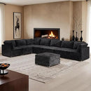 HOOOWOOO Modular Sectional Sofa,8 Pieces Sectional Couches for Living Room,164X66 L Shaped Cloud Couch with Ottoman Chaise Set(Black Velvet Corduroy) by CozyNest Decor