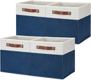 HNZIGE Cube Storage Bins Basket for Shelves Set of 4, Fabric Storage Cubes Baskets Closet Storage Bins for Cube with Handles, Cubby Storage Bins Baskets for Organizing Home and Office (White Blue) by TinyTreasures Baby Boutique