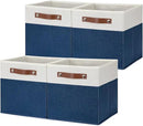 HNZIGE Cube Storage Bins Basket for Shelves Set of 4, Fabric Storage Cubes Baskets Closet Storage Bins for Cube with Handles, Cubby Storage Bins Baskets for Organizing Home and Office (White Blue) by CozyNest Decor