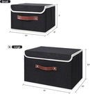 ANMINY Storage Bin with Lid Storage Boxes with PU Leather Handles PP Plastic Board Decorative Foldable Lidded Cotton Linen Fabric Home Cubes Baskets Closet Organizer Container - Black, Large Size by TinyTreasures Baby Boutique