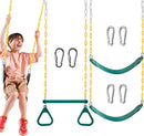 TURFEE 3 Pack Assorted Swing Set, Including 1 Gym Rings Trapeze Bar and 2 Pcs Swings with Plastic Coated Chain, Swingset Accessories Replacement for Kids Outdoor Play, Playground- Green by TinyTreasures Baby Boutique