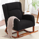 Rocking Chair Nursery, Nursing Rocking Chairs for Mom Nursery, Comfy Wingback Glider Rocking Armchair with Foot Rest and Side Pocket for Nursery Living Room Bedroom, Walnut Black by TinyTreasures Baby Boutique